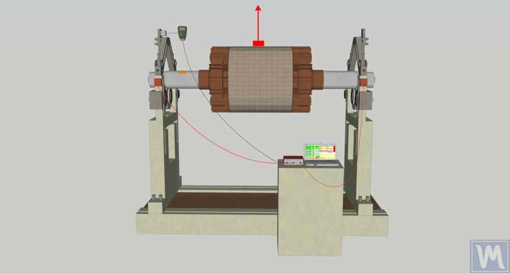 Rotor de centrífuga numa máquina de equilibragem